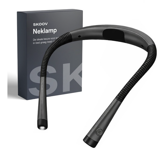 Skoov - Nackenleuchte & Leselampe - Schwarzer Kunststoff - 3 Lichtfarben & 6 Helligkeitsstufen - Wiederaufladbar über USB - Freihändig & biegbar - Ideal zum Lesen im Bett & zum Basteln