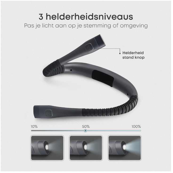 Skoov - Nackenleuchte & Leselampe - Schwarzer Kunststoff - 3 Lichtfarben & 6 Helligkeitsstufen - Wiederaufladbar über USB - Freihändig & biegbar - Ideal zum Lesen im Bett & zum Basteln