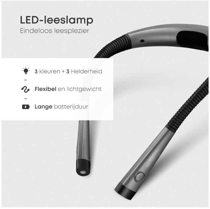 Skoov - Nackenleuchte & Leselampe - Schwarzer Kunststoff - 3 Lichtfarben & 6 Helligkeitsstufen - Wiederaufladbar über USB - Freihändig & biegbar - Ideal zum Lesen im Bett & zum Basteln