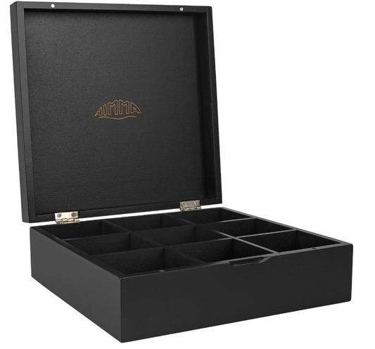 Nimma - Luxuriöse Teebox - 9 Fächer - Schwarzer Bambus - Mit Magnetverschluss & kompaktem Design - Tee-Organizer - Stilvoll & Langlebig
