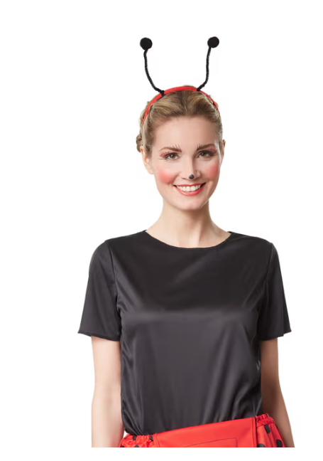 DressForFun - Marina Marienkäfer Kostüm - Größe S - Rot & Schwarzes Polyester - Gepunktete Gartenhose & T-Shirt - Inklusive Stulpen & Haarschmuck - Karnevalskostüm für Damen