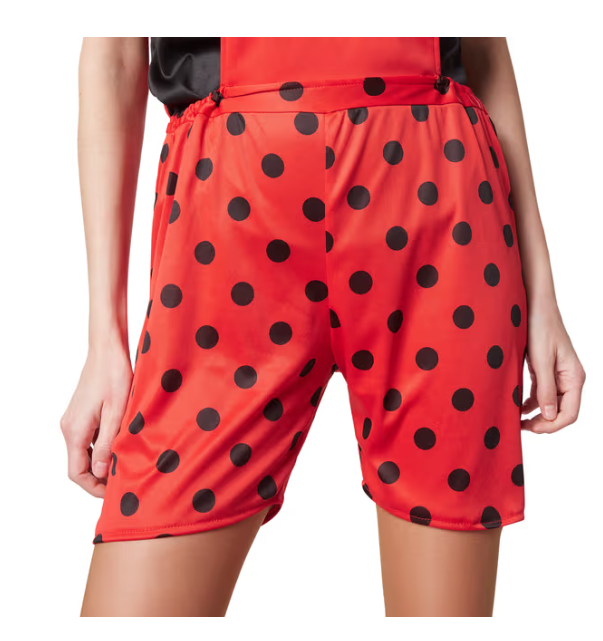 DressForFun - Marina Marienkäfer Kostüm - Größe S - Rot & Schwarzes Polyester - Gepunktete Gartenhose & T-Shirt - Inklusive Stulpen & Haarschmuck - Karnevalskostüm für Damen