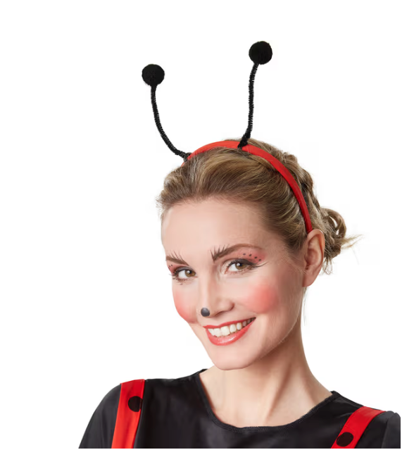 DressForFun - Marina Marienkäfer Kostüm - Größe S - Rot & Schwarzes Polyester - Gepunktete Gartenhose & T-Shirt - Inklusive Stulpen & Haarschmuck - Karnevalskostüm für Damen