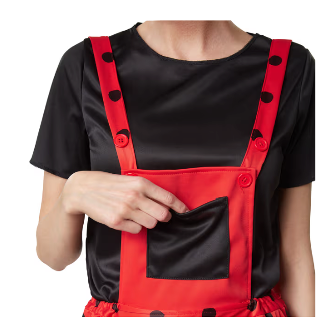 DressForFun - Marina Marienkäfer Kostüm - Größe S - Rot & Schwarzes Polyester - Gepunktete Gartenhose & T-Shirt - Inklusive Stulpen & Haarschmuck - Karnevalskostüm für Damen