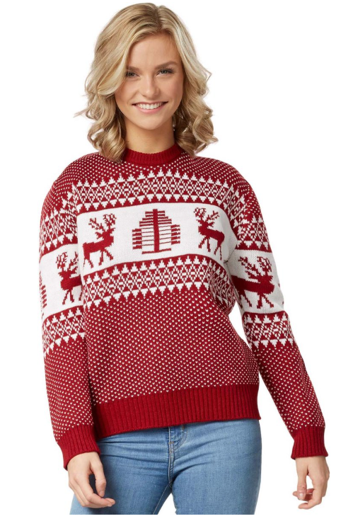 DressForFun - Weihnachtspullover Winter Wonderland - Größe XL - Rot & Weiß Polyester - Traditionelles norwegisches Strickmuster - Bequem & Warm - Festliche Kleidung für Weihnachten & Karneval