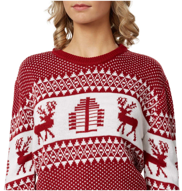 DressForFun - Weihnachtspullover Winter Wonderland - Größe XL - Rot & Weiß Polyester - Traditionelles norwegisches Strickmuster - Bequem & Warm - Festliche Kleidung für Weihnachten & Karneval