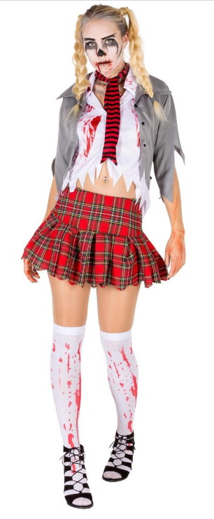DressForFun - Sexy Zombie Kostüm für Damen - Größe L - Weißes & rotes Polyester - Gezacktes Minikleid mit Blutflecken - Gruseliger Look - Halloween & Karnevalskleid für Damen