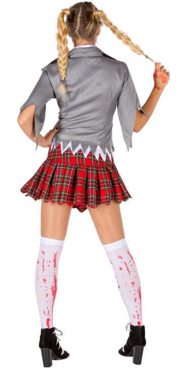 DressForFun - Sexy Zombie Kostüm für Damen - Größe L - Weißes & rotes Polyester - Gezacktes Minikleid mit Blutflecken - Gruseliger Look - Halloween & Karnevalskleid für Damen