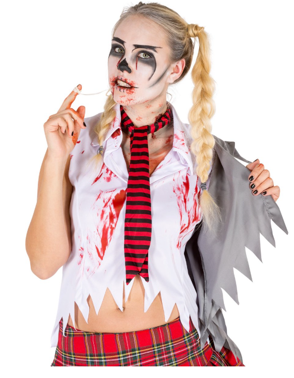 DressForFun - Sexy Zombie Kostüm für Damen - Größe L - Weißes & rotes Polyester - Gezacktes Minikleid mit Blutflecken - Gruseliger Look - Halloween & Karnevalskleid für Damen
