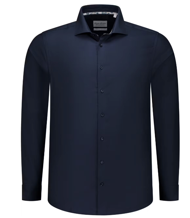 Boston Brothers - Business-Hemd Wide Spread - Größe 39 & Slim Fit - Mit kontrastierenden Knöpfen und pflegeleichter Verarbeitung - Formaler Anlass - Navy Oxford