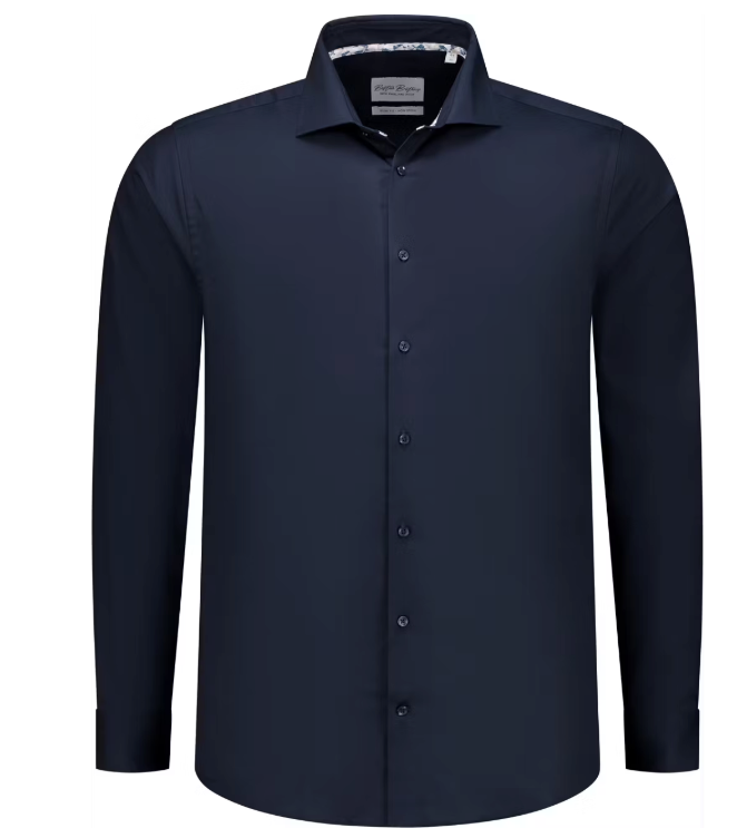 Boston Brothers - Business-Hemd Wide Spread - Größe 38 & Slim Fit - Mit kontrastierenden Knöpfen und pflegeleichter Verarbeitung - Formaler Anlass - Navy Twill