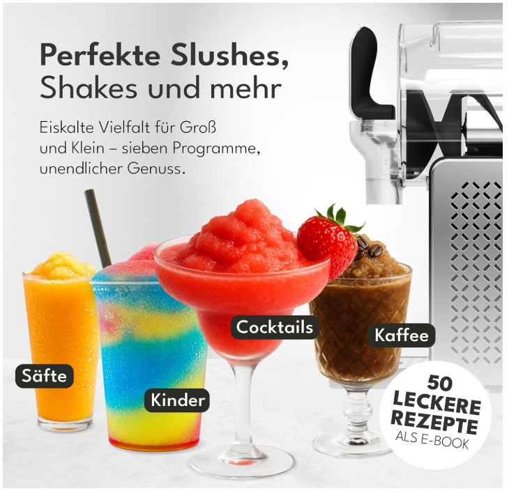 LEBENLANG - Premium Slush-Maschine 2L - 5 Modi - QuickFreeze in 15 min - Auto-Clean & LED Touchscreen - Inkl. Rezeptbuch - Slushie Maker für Zuhause, Partys & Kindergeburtstage