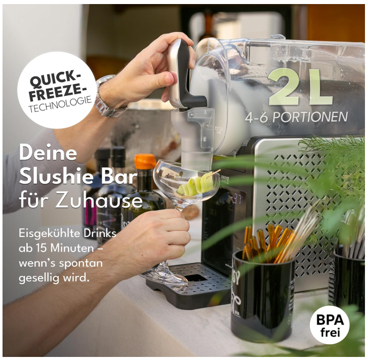 LEBENLANG - Premium Slush-Maschine 2L - 5 Modi - QuickFreeze in 15 min - Auto-Clean & LED Touchscreen - Inkl. Rezeptbuch - Slushie Maker für Zuhause, Partys & Kindergeburtstage