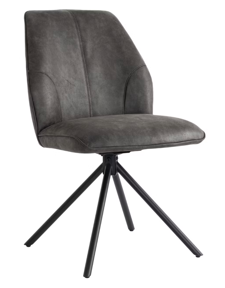 Criks Design - Nova Swivel Dining Chair 2 Pieces - 54 x 64 x 87 cm - Mit 180° drehbarem Gestell und automatischer Rückholfunktion und Sitz aus Sperrholz - Für Esszimmer und Büro - Anthrazitfarbenes Eco-Run Leder und Metall