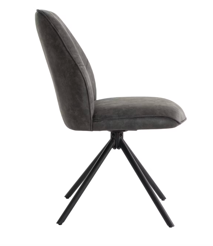 Criks Design - Nova Swivel Dining Chair 2 Pieces - 54 x 64 x 87 cm - Mit 180° drehbarem Gestell und automatischer Rückholfunktion und Sitz aus Sperrholz - Für Esszimmer und Büro - Anthrazitfarbenes Eco-Run Leder und Metall