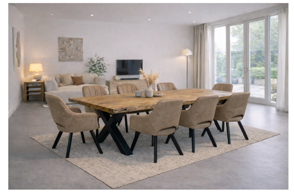 Furniture31 - Tenno Drehstuhl 2 Stück - 55 x 45 x 88 cm - Mit 360-Grad-Drehfunktion und schlankem Stahlrahmen und Mikrofaserpolsterung - Für Esszimmer und Büro - Taupe Textil und Metall