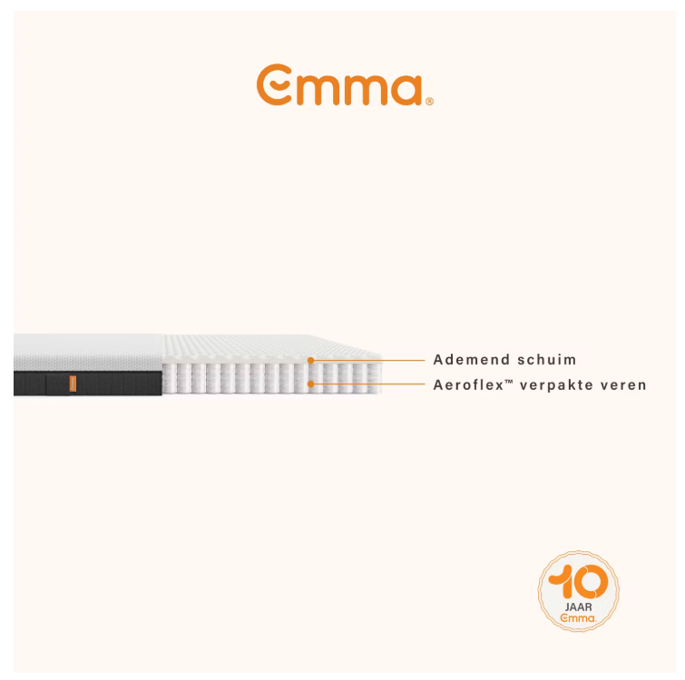 Emma - Express Hybridmatratze - 120 x 200 cm - Mit Aeroflex™ Taschenfedern und 7 ergonomischen Zonen und atmungsaktivem Bezug - Für Bauch-, Rücken- und Seitenschläfer - Weißes und graues Textil