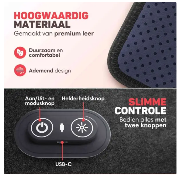 Vulpes Goods® - Tragbares Infrarotband Pro V2 - 35 x 15 cm - mit 80 LEDs und 3 Dimmstufen und wiederaufladbarem 2000mAh-Akku und Timer - für Rücken und Schultern und Arme - schwarzer Kunststoff und Textil