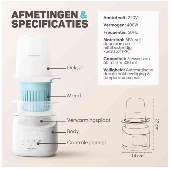 Vulpes Goods® - Flaschenwärmer PRO V2 - 10-in-1 - mit Sterilisationsfunktion und Nachtlicht sowie 24-Stunden-Wärmefunktion und Timer - für alle Flaschenmarken und -gläser - luxuriöses weißes und weiches blaues BPA-freies Plastik