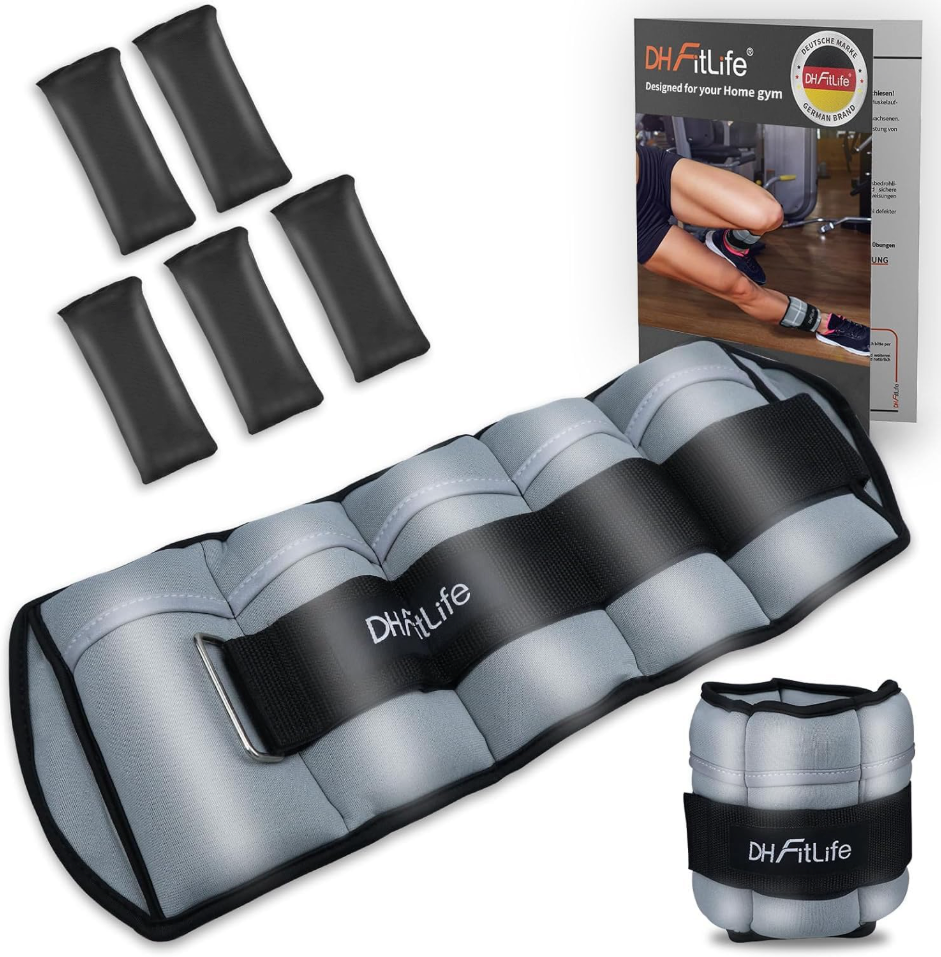 FitLife Knöchelgewichte 2,5 kg - Verstellbare Gewichtsmanschetten für Fitness & Krafttraining - Grau