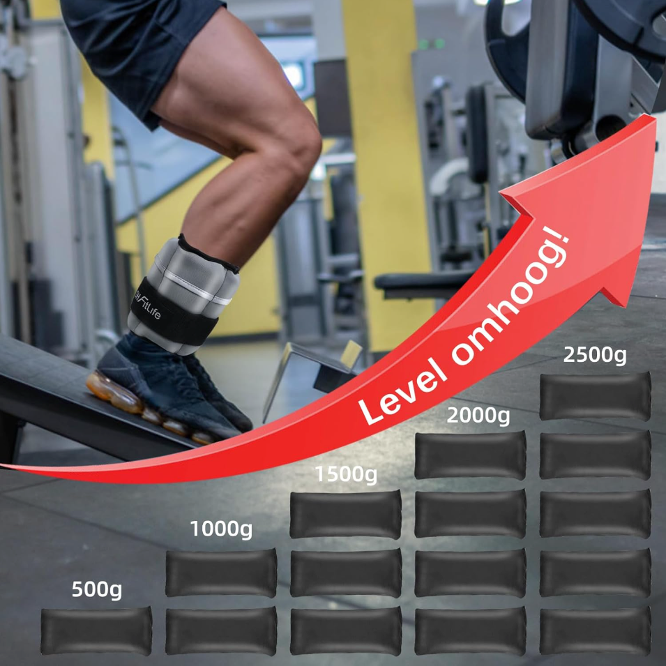 FitLife Knöchelgewichte 2,5 kg - Verstellbare Gewichtsmanschetten für Fitness & Krafttraining - Grau