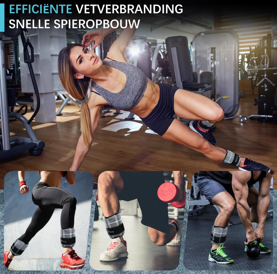 FitLife Knöchelgewichte 2,5 kg - Verstellbare Gewichtsmanschetten für Fitness & Krafttraining - Grau