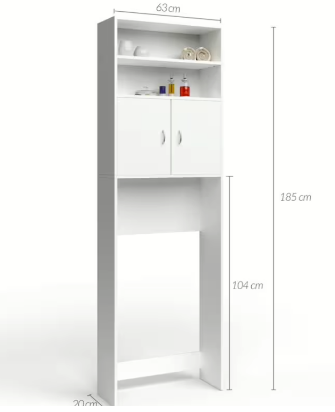 Casaria Waschmaschinenschrank Neapel - ausgestattet mit drei Einlegeböden und Türen mit Magnetverschluss und Kippschutz für die Wandmontage - für Bad und Hauswirtschaftsraum - weiße Mdf-Spanplatte - 185x63x20 cm