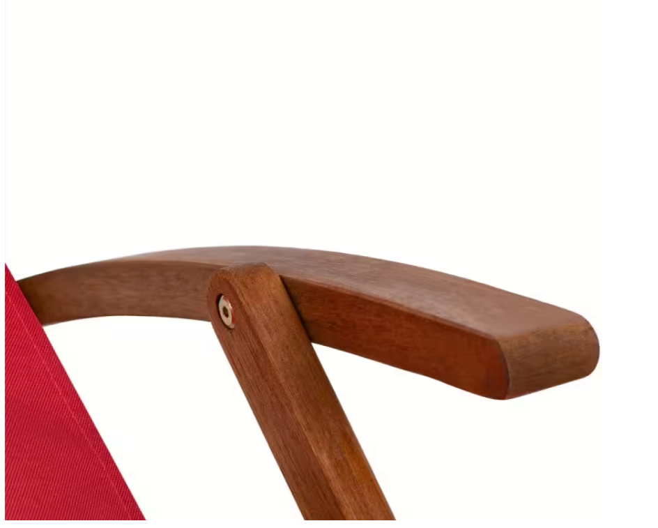 Casaria Garden Lounger Beach Chair - Ausgestattet mit drei Ständern und abnehmbarem Detex Kopfstütze und faltbarem Rahmen - Für Strand und Terrasse - Rotes Polyester und Akazienholz - 94x60x94 cm
