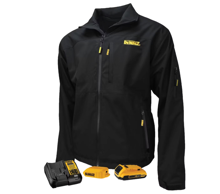 DeWalt Softshell-Heizjacke - mit drei Heizzonen, wasserdichten Reißverschlüssen und verlängertem Rücken - für Bau und Outdoor - schwarzes Textil - Größe XL