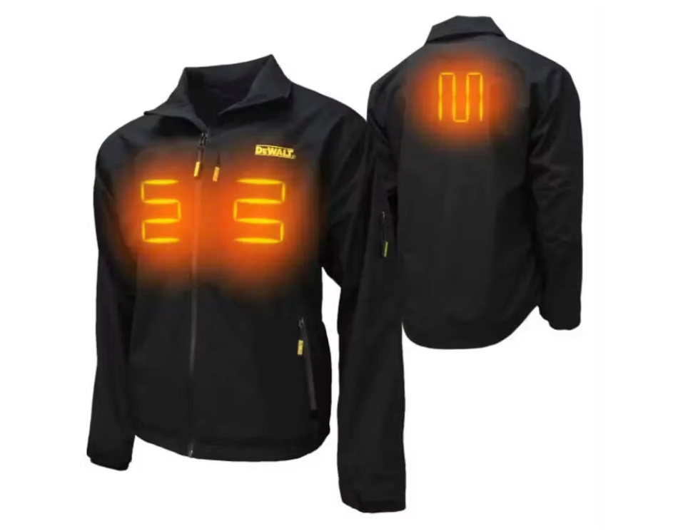 DeWalt Softshell-Heizjacke - mit drei Heizzonen, wasserdichten Reißverschlüssen und verlängertem Rücken - für Bau und Outdoor - schwarzes Textil - Größe XL