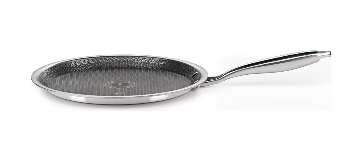 Rosmarino HexaPRO Pfannkuchenpfanne - mit Laser-Sechseck-Struktur und Stay-Cool-Griff und ofenfestem Rahmen - für Induktion und Gas - Silberner Edelstahl und Aluminium - 28 cm