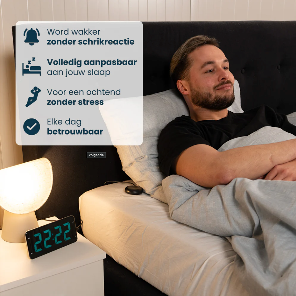 DreamCare Pulse Wecker mit Vibrationsfunktion und Bettvibrator – Ausgestattet mit vollständig dimmbarem Display sowie Doppelalarm und Schlummerfunktion – Für Tiefschläfer und Menschen mit Hörbeeinträchtigung – Schwarzer Kunststoff – 180 cm langes Kabel