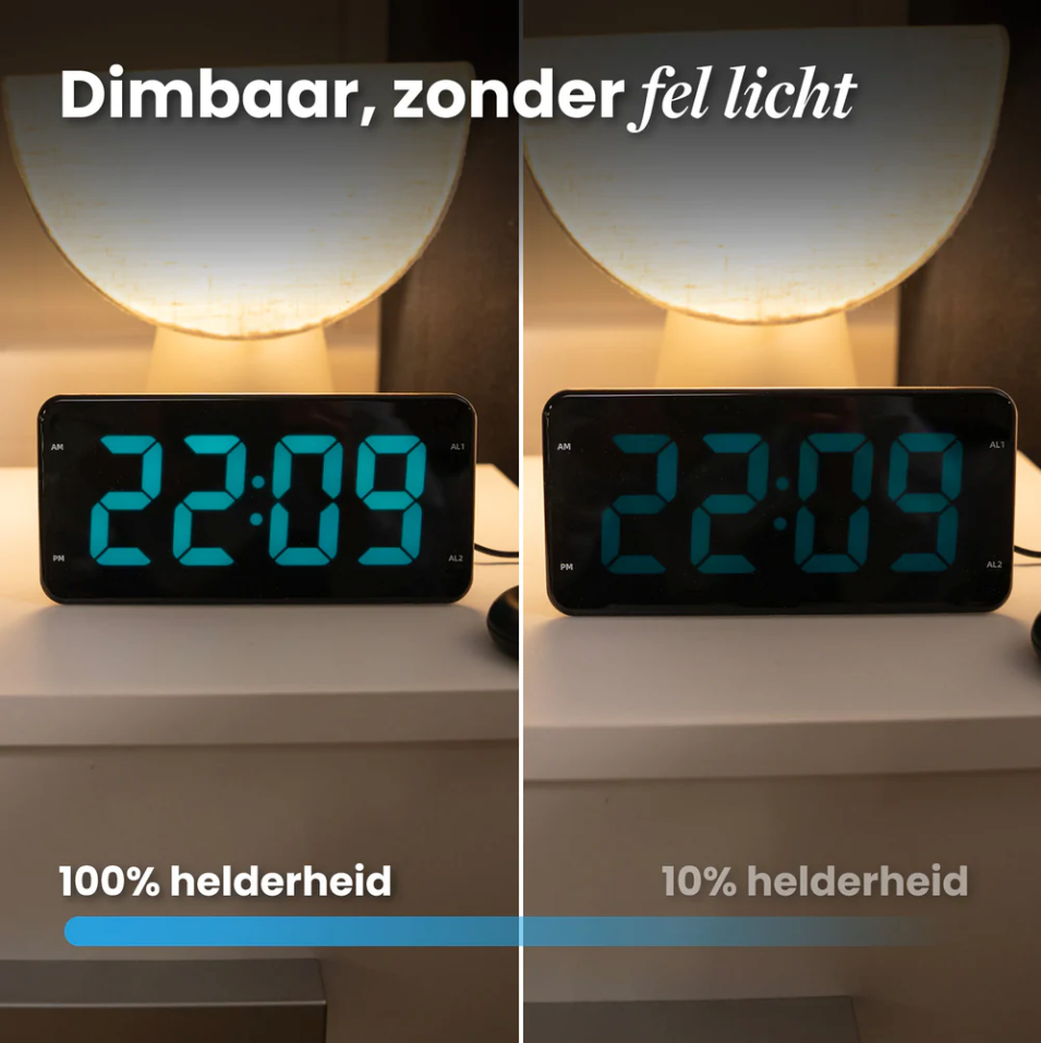DreamCare Pulse Wecker mit Vibrationsfunktion und Bettvibrator – Ausgestattet mit vollständig dimmbarem Display sowie Doppelalarm und Schlummerfunktion – Für Tiefschläfer und Menschen mit Hörbeeinträchtigung – Schwarzer Kunststoff – 180 cm langes Kabel