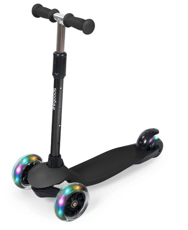LifeGoods HappyStep - Kinder-Roller - Schritt 2-5 Jahre - 3 leuchtende Räder - Jungen/Mädchen - Schwarz