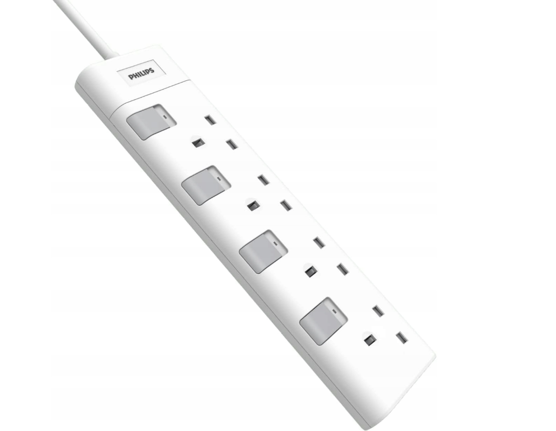 Philips Verlängerungskabel 2 m 4 Steckdosen weiß - UK