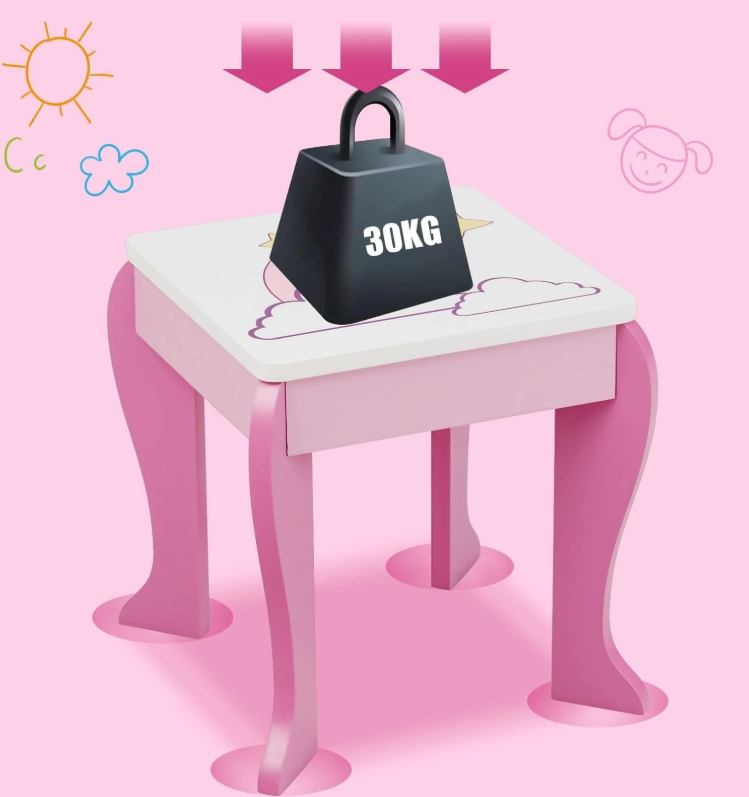 costway Schminktisch für Mädchen - weiß mit rosa - 49,5 x 35,5 x 89 cm