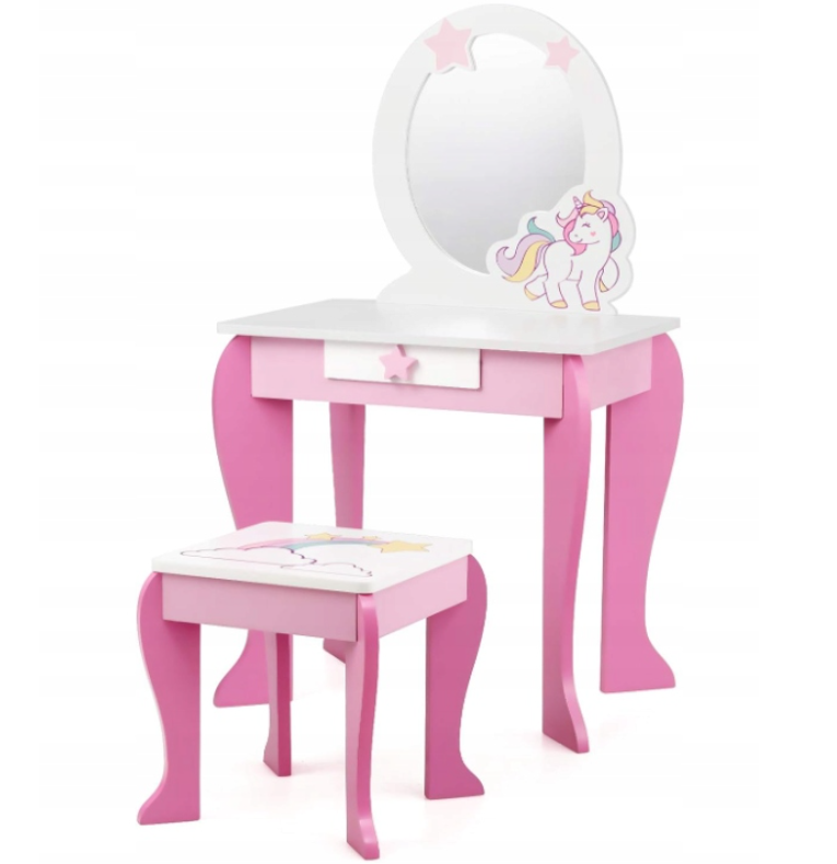 costway Schminktisch für Mädchen - weiß mit rosa - 49,5 x 35,5 x 89 cm