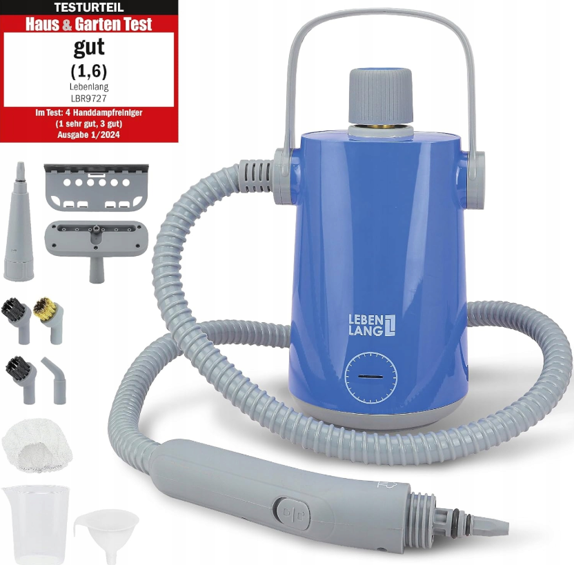 LEBENLANG - Elektrischer Dampfreiniger Handdampfreiniger - 1000W & 300ml + 10x Zubehör