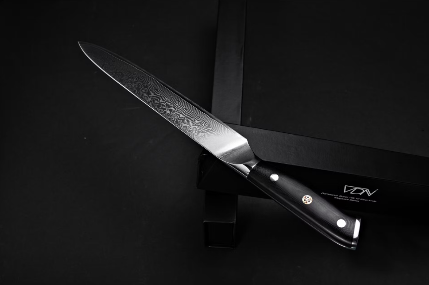 VDN Elegance Damaststahl-Fleischmesser 21 cm - Schwarzer Griff