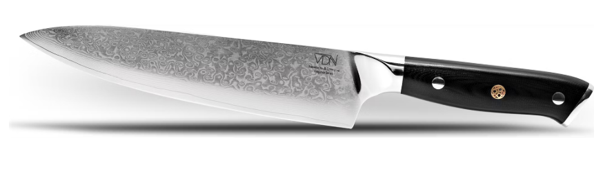 VDN Elegance Damaststahl Kochmesser 21 cm - Schwarzer Griff, Edelstahl
