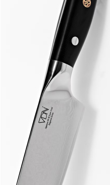 VDN Elegance Damaststahl Kochmesser 21 cm - Schwarzer Griff, Edelstahl