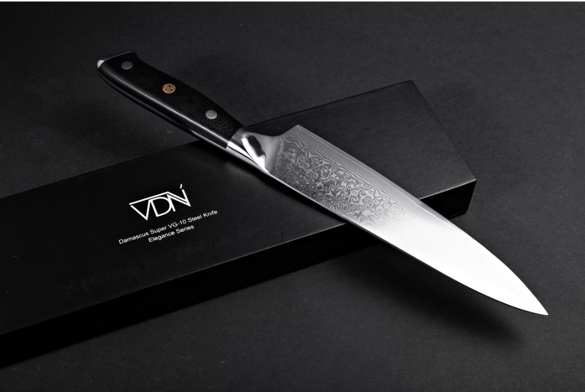 VDN Elegance Damaststahl Kochmesser 21 cm - Schwarzer Griff, Edelstahl