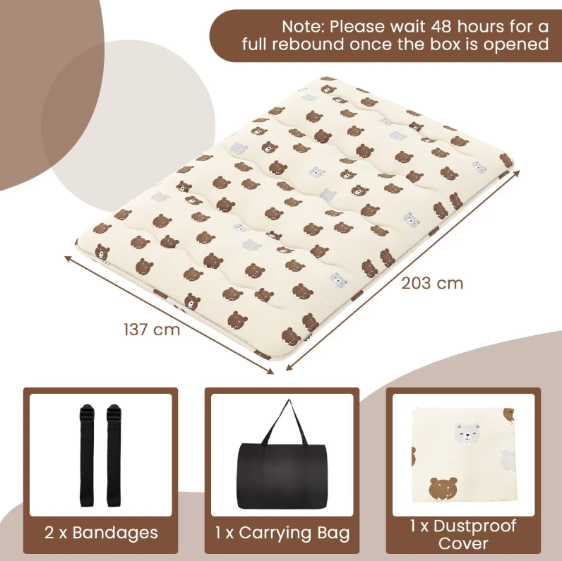 Komfortable Futonmatratze Coast 140 cm Beige - Faltbare Tatami-Schlafmatte mit waschbarem Bezug