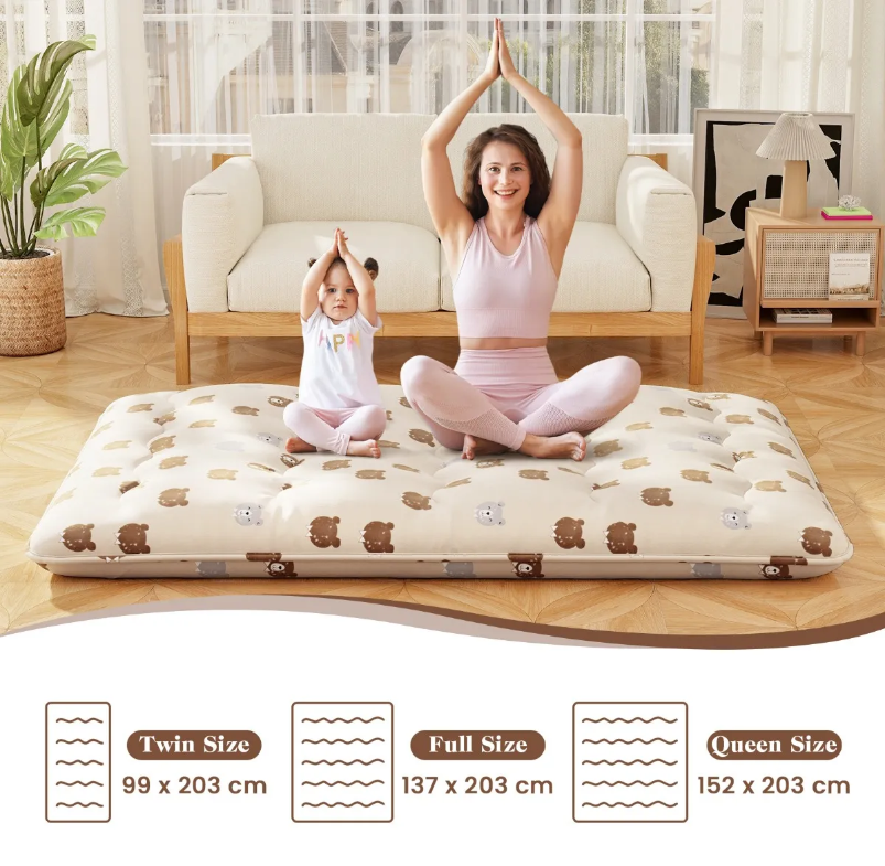 Komfortable Futonmatratze Coast 140 cm Beige - Faltbare Tatami-Schlafmatte mit waschbarem Bezug