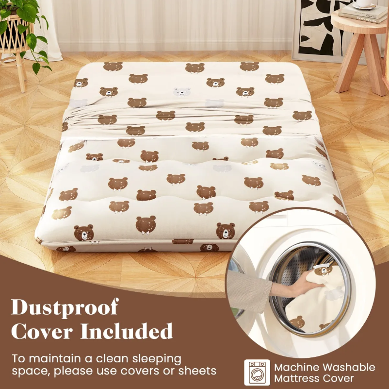 Komfortable Futonmatratze Coast 140 cm Beige - Faltbare Tatami-Schlafmatte mit waschbarem Bezug
