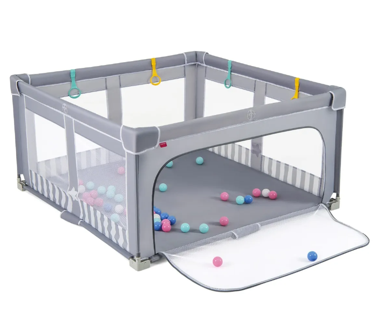 Coast Large Foldable Baby Box 150x150 cm Grau - Sicherer Spielzaun mit Reißverschluss, 50 Seebällen und 4 Heberingen
