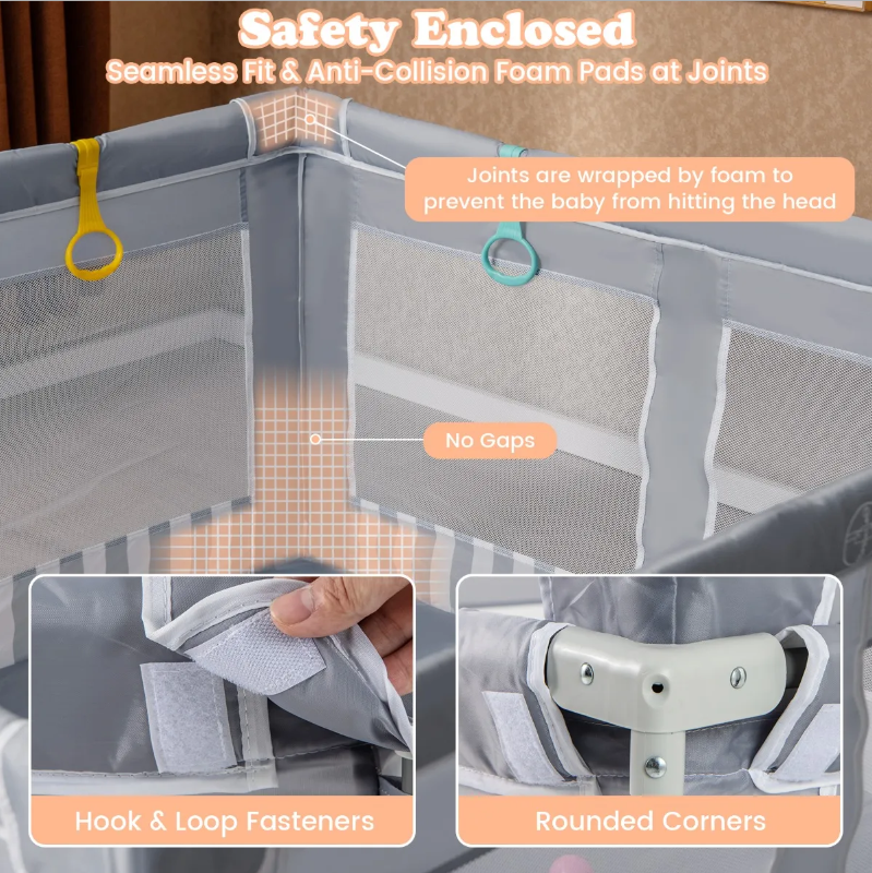 Coast Large Foldable Baby Box 150x150 cm Grau - Sicherer Spielzaun mit Reißverschluss, 50 Seebällen und 4 Heberingen