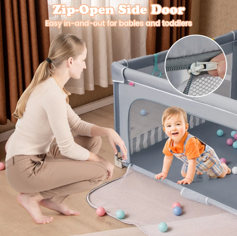 Coast Large Foldable Baby Box 150x150 cm Grau - Sicherer Spielzaun mit Reißverschluss, 50 Seebällen und 4 Heberingen