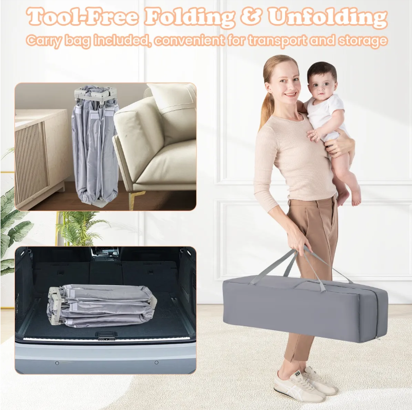 Coast Large Foldable Baby Box 150x150 cm Grau - Sicherer Spielzaun mit Reißverschluss, 50 Seebällen und 4 Heberingen