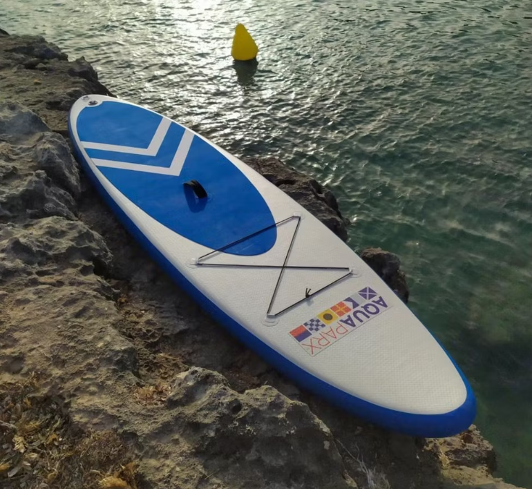 Aquaparx Aufblasbares SUP Board 330 cm Weiß/Blau - Komplettset mit Paddel und Tragetasche